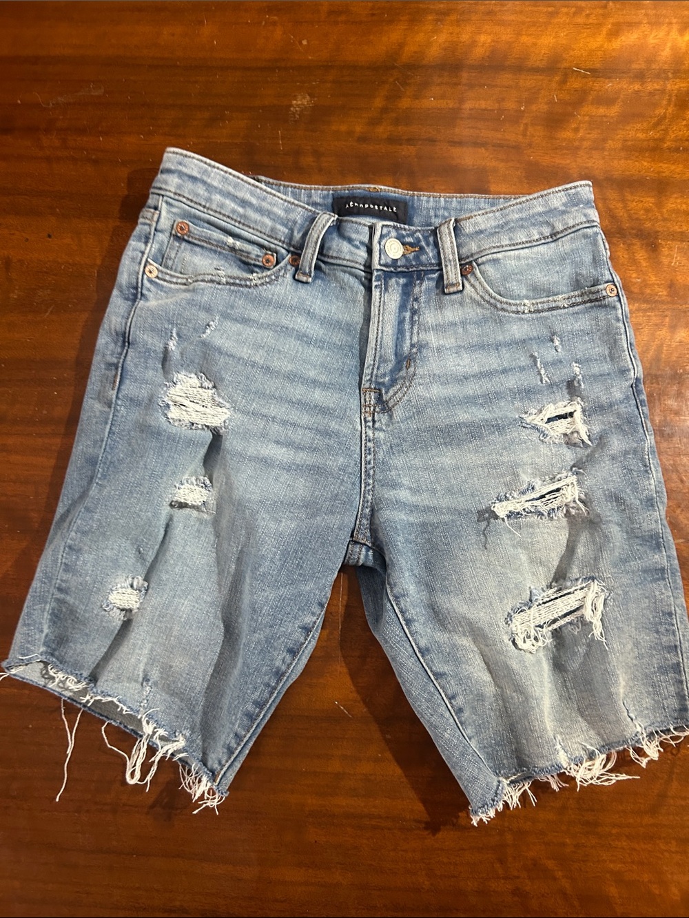 Aeropostale Women's Light Blue Distressed Denim Cutoff Shorts